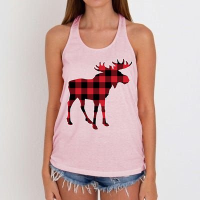 Holiday Plaid Moose Women's Knotted Racerback Tank