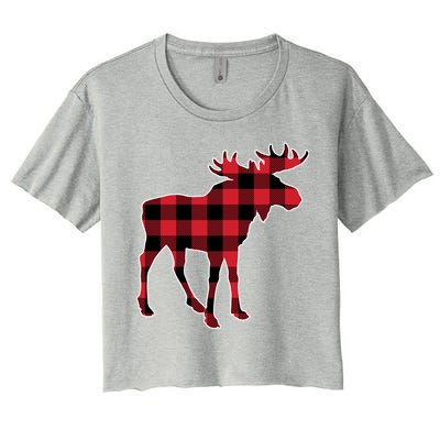 Holiday Plaid Moose Women's Crop Top Tee