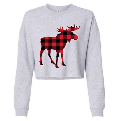 Holiday Plaid Moose Cropped Pullover Crew