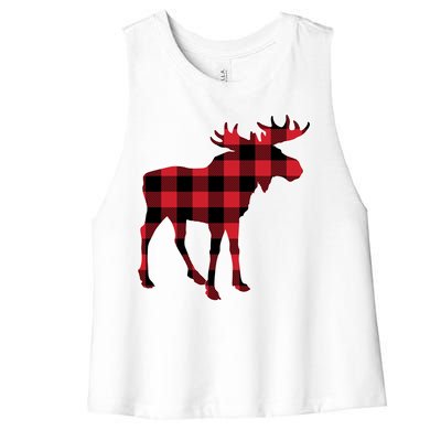 Holiday Plaid Moose Women's Racerback Cropped Tank