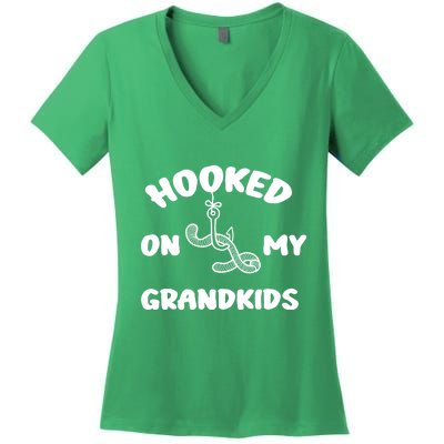 Hooked On My Grandkids Women's V-Neck T-Shirt