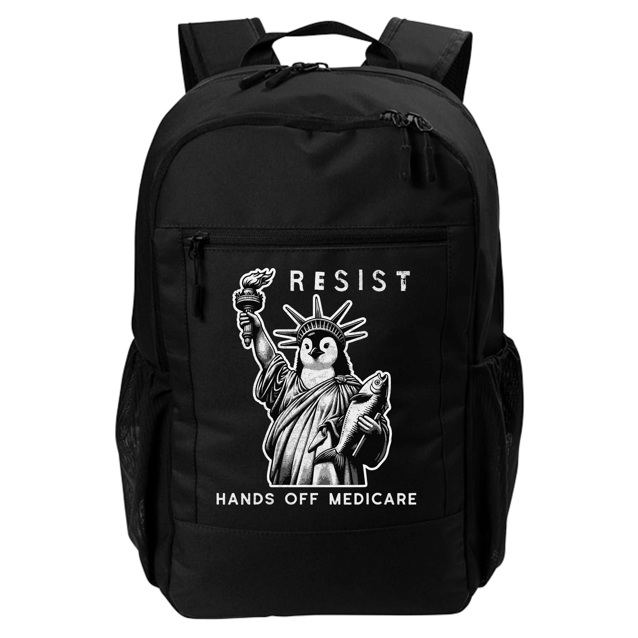 Hands Off Medicare Penguin Statue Of Liberty Resist Protest Backpack