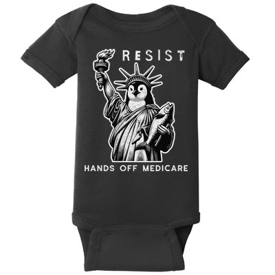 Hands Off Medicare Penguin Statue Of Liberty Resist Protest Baby Bodysuit
