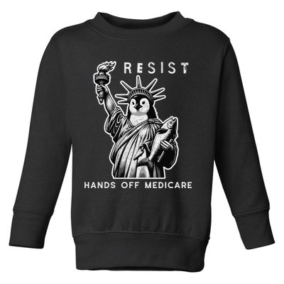 Hands Off Medicare Penguin Statue Of Liberty Resist Protest Toddler Sweatshirt