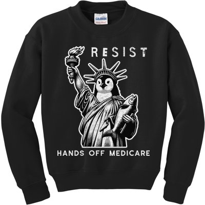 Hands Off Medicare Penguin Statue Of Liberty Resist Protest Kids Sweatshirt