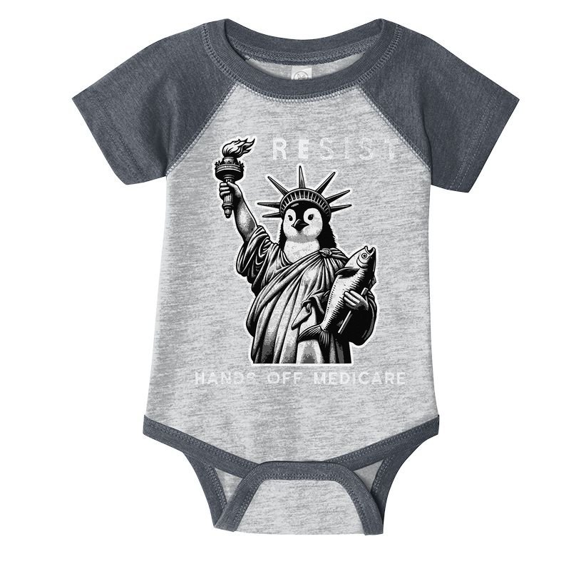 Hands Off Medicare Penguin Statue Of Liberty Resist Protest Infant Baby Jersey Bodysuit