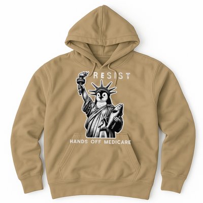 Hands Off Medicare Penguin Statue Of Liberty Resist Protest Hoodie