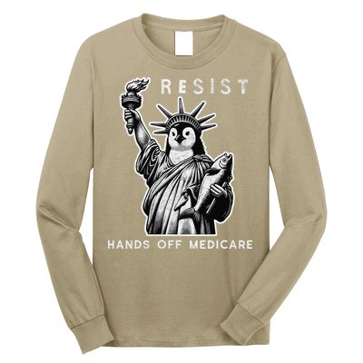 Hands Off Medicare Penguin Statue Of Liberty Resist Protest Long Sleeve Shirt