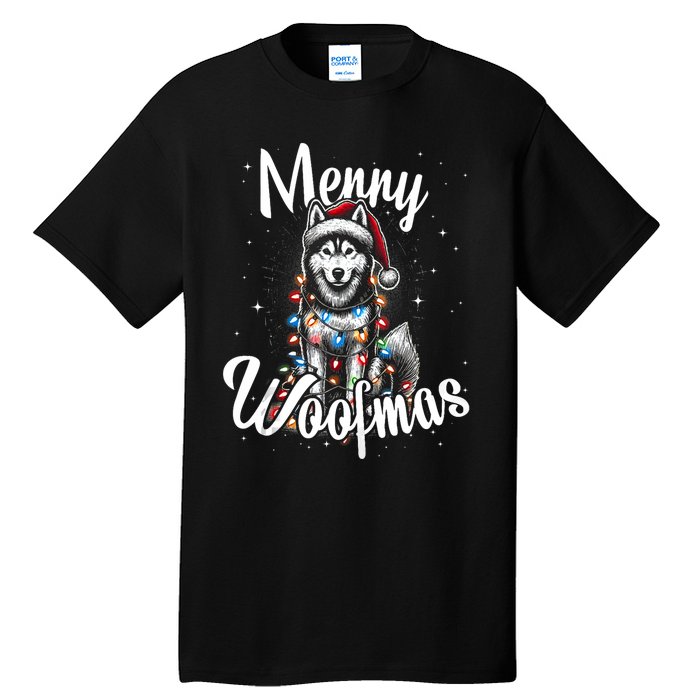 Husky Or Malamute Dog Merry Woofmas Christmas Lights Tank Top Tall T-Shirt