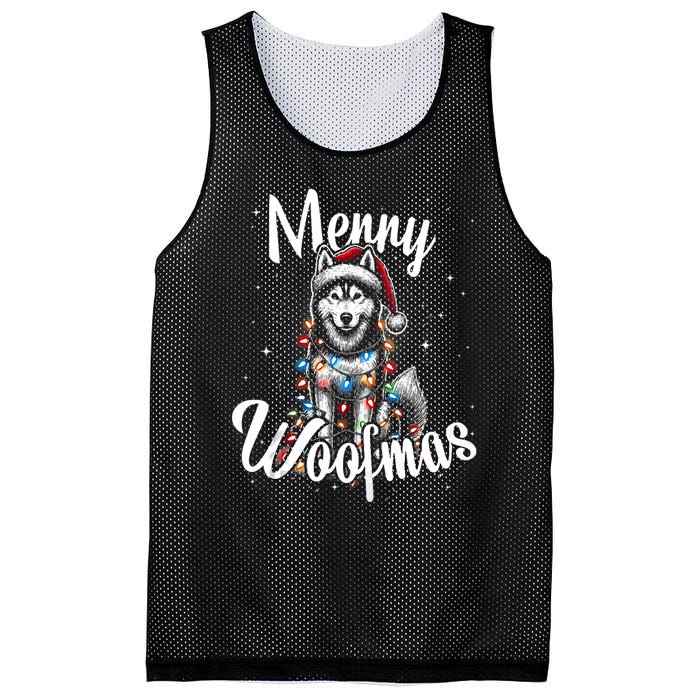 Husky Or Malamute Dog Merry Woofmas Christmas Lights Tank Top Mesh Reversible Basketball Jersey Tank