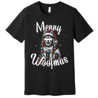 Husky Or Malamute Dog Merry Woofmas Christmas Lights Tank Top Premium T-Shirt