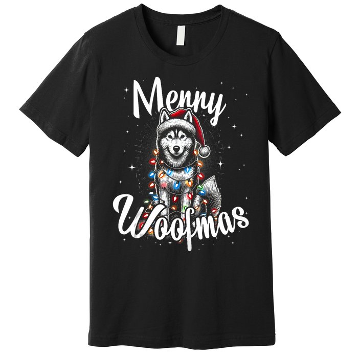 Husky Or Malamute Dog Merry Woofmas Christmas Lights Tank Top Premium T-Shirt