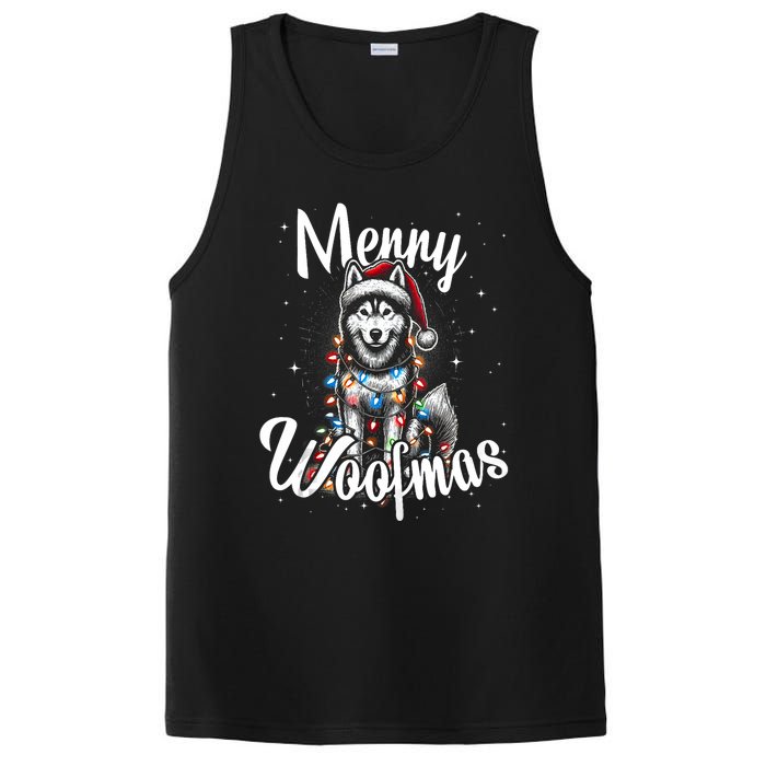 Husky Or Malamute Dog Merry Woofmas Christmas Lights Tank Top PosiCharge Competitor Tank