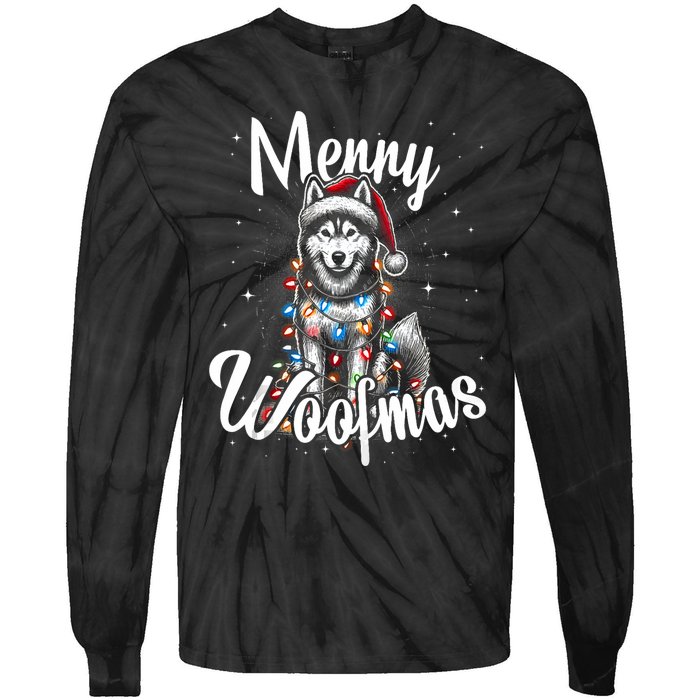 Husky Or Malamute Dog Merry Woofmas Christmas Lights Tank Top Tie-Dye Long Sleeve Shirt