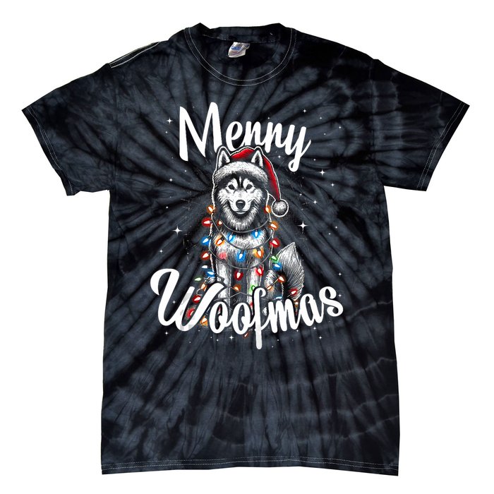 Husky Or Malamute Dog Merry Woofmas Christmas Lights Tank Top Tie-Dye T-Shirt