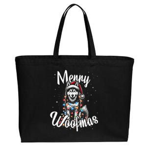 Husky Or Malamute Dog Merry Woofmas Christmas Lights Tank Top Cotton Canvas Jumbo Tote