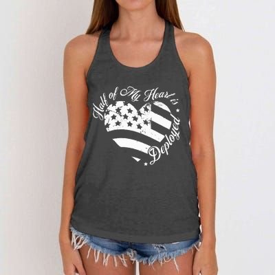 Half Of My Heart Is Deployed Husband Wife Deployment Gifts Women's Knotted Racerback Tank