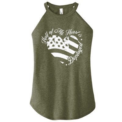 Half Of My Heart Is Deployed Husband Wife Deployment Gifts Women's Perfect Tri Rocker Tank