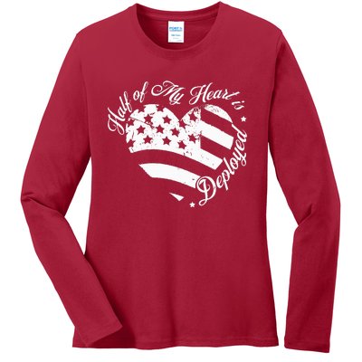 Half Of My Heart Is Deployed Husband Wife Deployment Gifts Ladies Long Sleeve Shirt