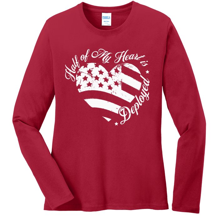 Half Of My Heart Is Deployed Husband Wife Deployment Gifts Ladies Long Sleeve Shirt