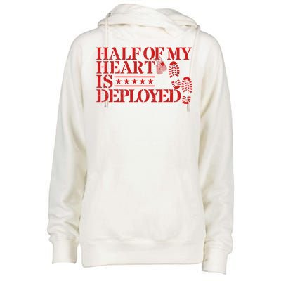 Half Of My Heart Is Deployed Husband Wife Deployment Womens Funnel Neck Pullover Hood