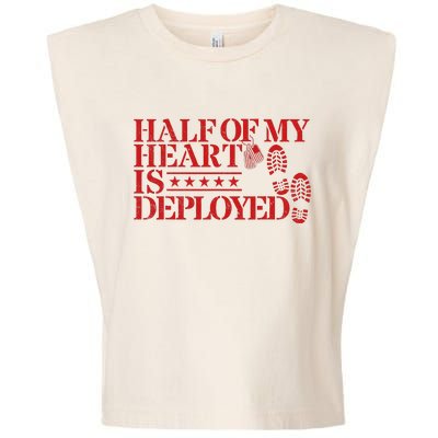 Half Of My Heart Is Deployed Husband Wife Deployment Garment-Dyed Women's Muscle Tee