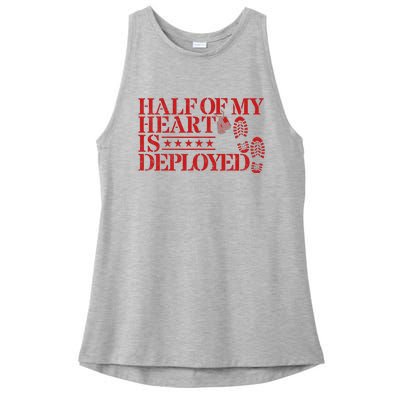 Half Of My Heart Is Deployed Husband Wife Deployment Ladies PosiCharge Tri-Blend Wicking Tank