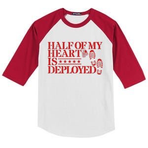 Half Of My Heart Is Deployed Husband Wife Deployment Kids Colorblock Raglan Jersey