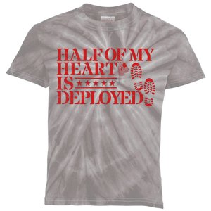 Half Of My Heart Is Deployed Husband Wife Deployment Kids Tie-Dye T-Shirt