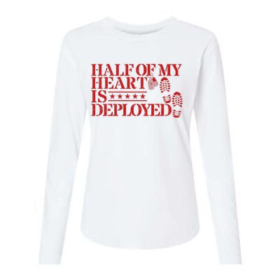 Half Of My Heart Is Deployed Husband Wife Deployment Womens Cotton Relaxed Long Sleeve T-Shirt