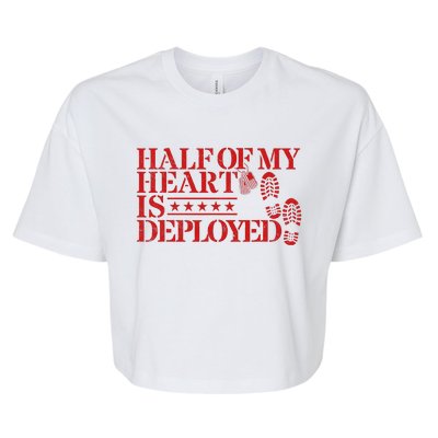 Half Of My Heart Is Deployed Husband Wife Deployment Bella+Canvas Jersey Crop Tee