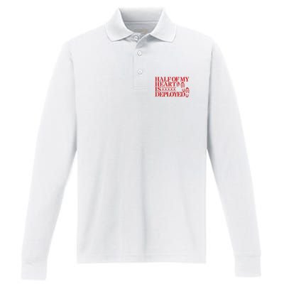 Half Of My Heart Is Deployed Husband Wife Deployment Performance Long Sleeve Polo