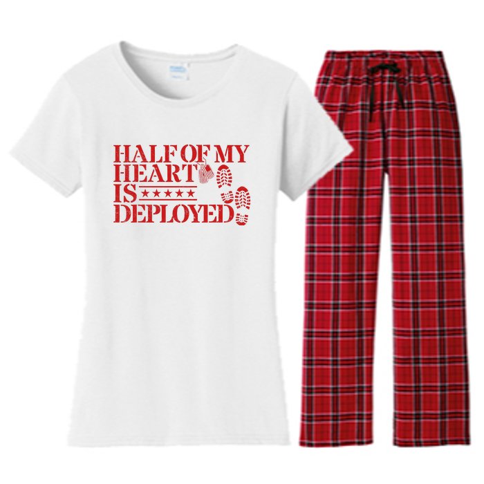 Half Of My Heart Is Deployed Husband Wife Deployment Women's Flannel Pajama Set