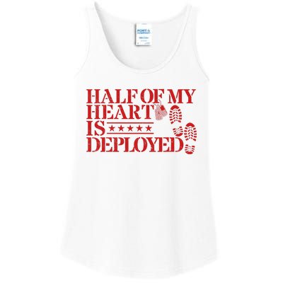 Half Of My Heart Is Deployed Husband Wife Deployment Ladies Essential Tank