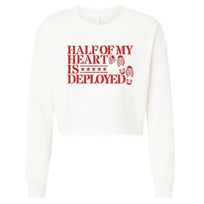 Half Of My Heart Is Deployed Husband Wife Deployment Cropped Pullover Crew