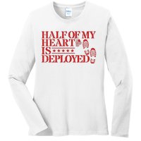 Half Of My Heart Is Deployed Husband Wife Deployment Ladies Long Sleeve Shirt