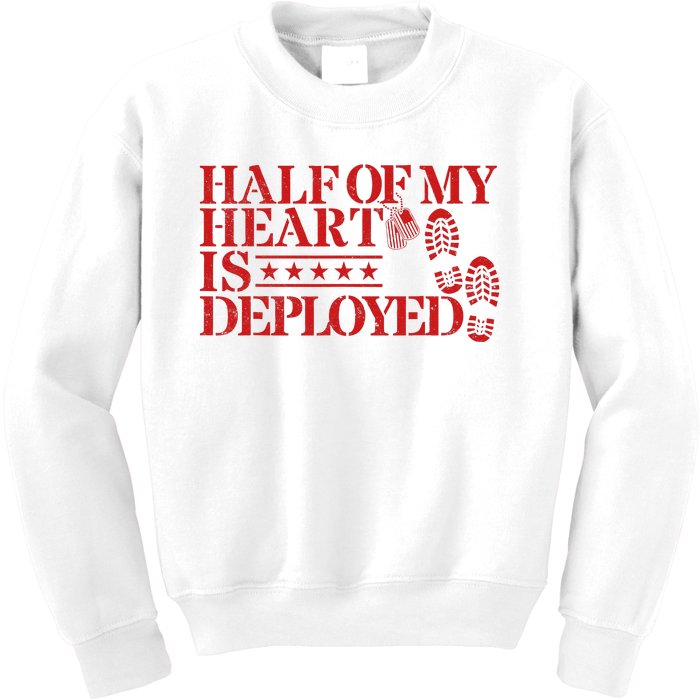 Half Of My Heart Is Deployed Husband Wife Deployment Kids Sweatshirt