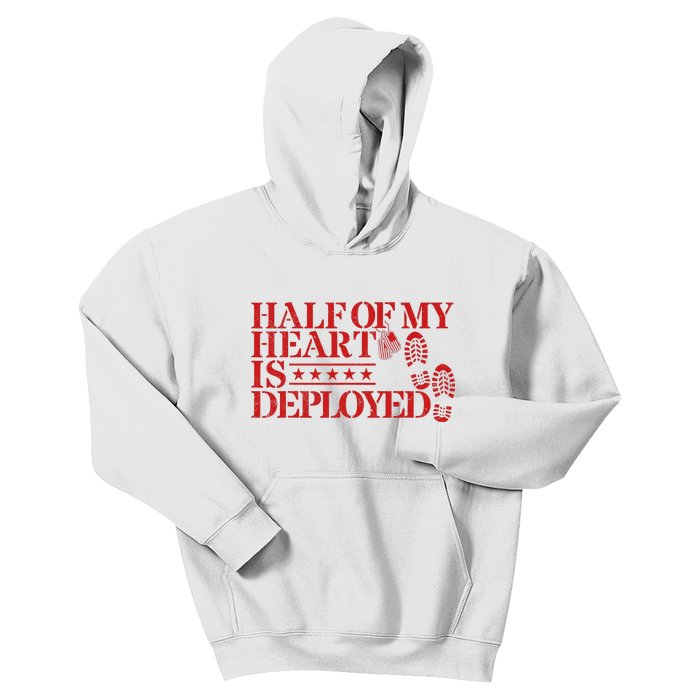 Half Of My Heart Is Deployed Husband Wife Deployment Kids Hoodie