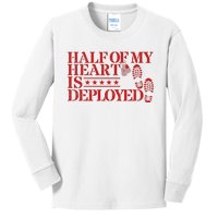 Half Of My Heart Is Deployed Husband Wife Deployment Kids Long Sleeve Shirt