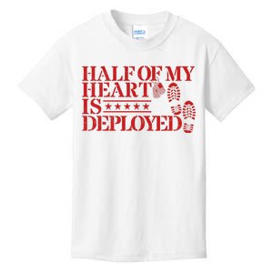 Half Of My Heart Is Deployed Husband Wife Deployment Kids T-Shirt