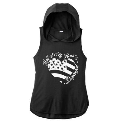 Half Of My Heart Is Deployed Husband Wife Deployment Gifts Ladies PosiCharge Tri-Blend Wicking Draft Hoodie Tank