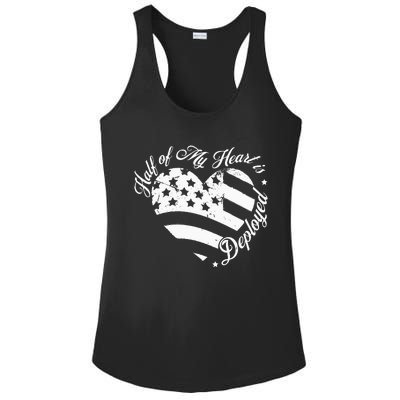 Half Of My Heart Is Deployed Husband Wife Deployment Gifts Ladies PosiCharge Competitor Racerback Tank