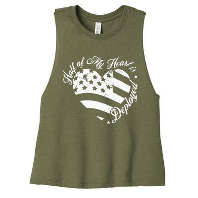 Half Of My Heart Is Deployed Husband Wife Deployment Gifts Women's Racerback Cropped Tank