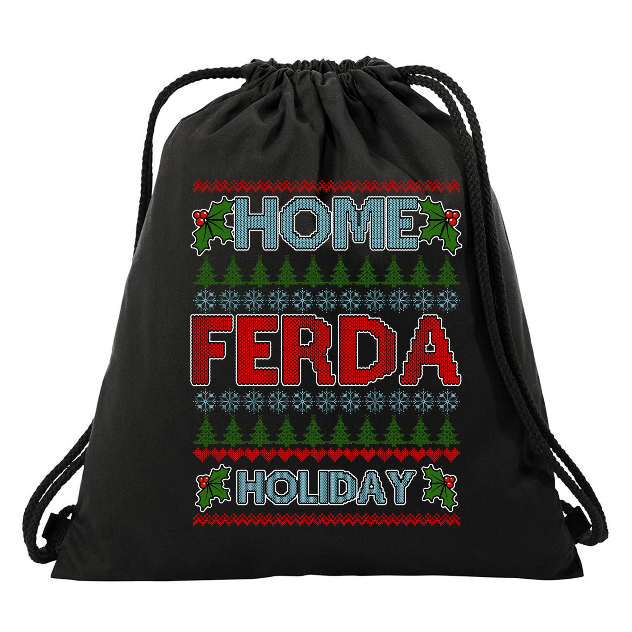 Home Freda Holiday Ugly Christmas Sweater Drawstring Bag