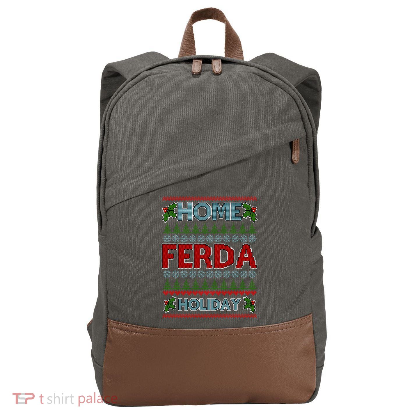 Home Freda Holiday Ugly Christmas Sweater Cotton Canvas Backpack
