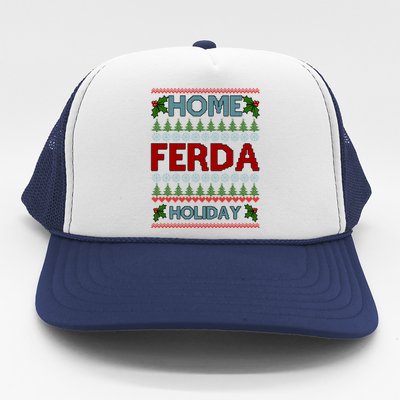 Home Freda Holiday Ugly Christmas Sweater Trucker Hat