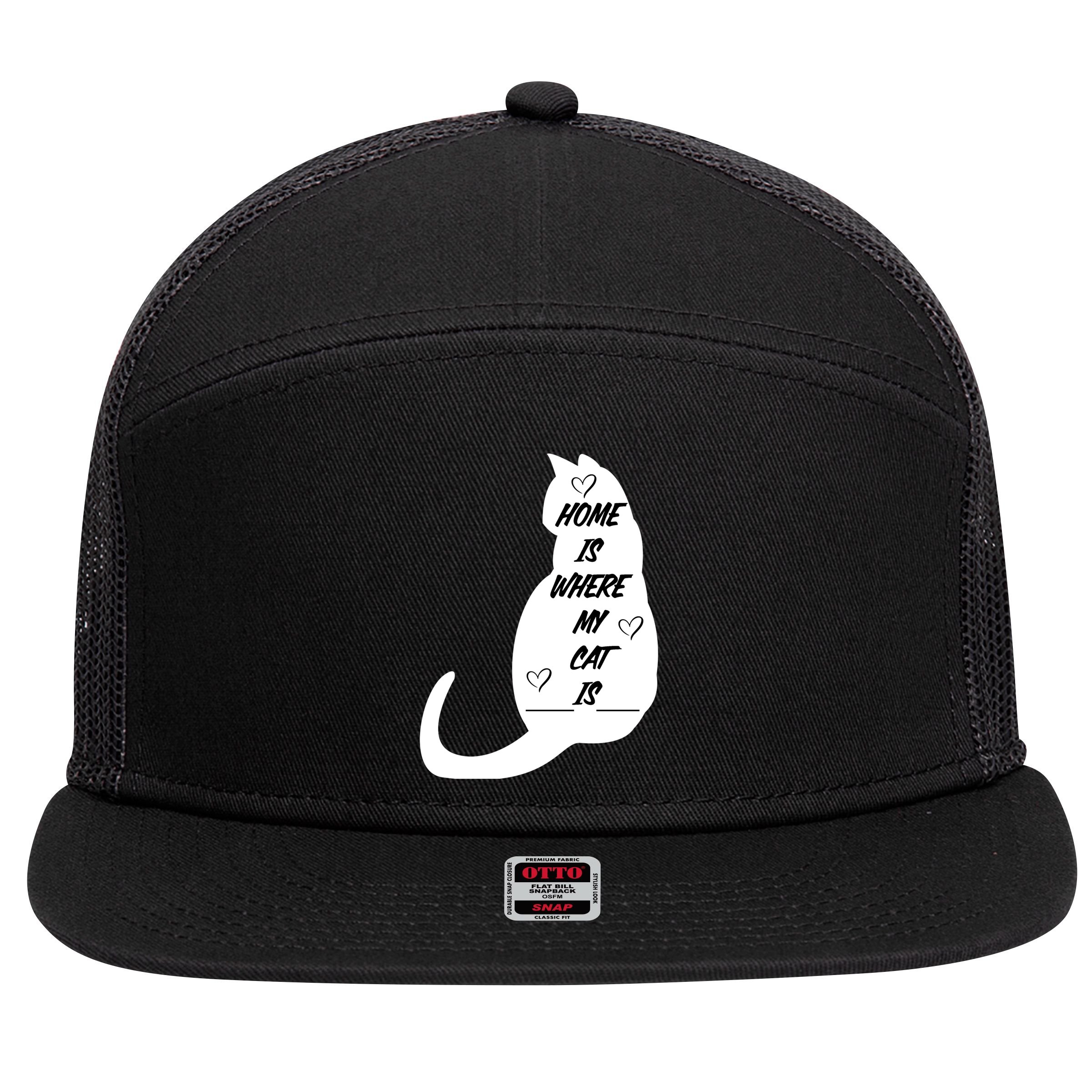 Home Is Where My Cat Is Funny 7 Panel Mesh Trucker Snapback Hat