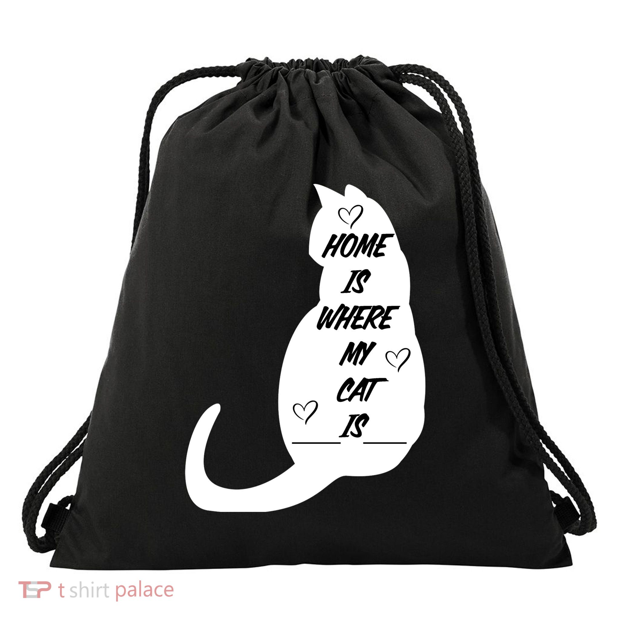 Home Is Where My Cat Is Funny Drawstring Bag