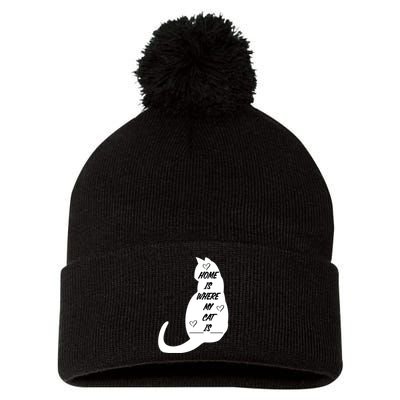 Home Is Where My Cat Is Funny Pom Pom 12in Knit Beanie