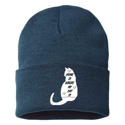 Home Is Where My Cat Is Funny Sustainable Knit Beanie